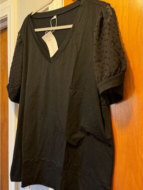 Aokosor Womens Summer Tops V Neck T Shirts Swiss Dot Puff Sleeve Tops NWT